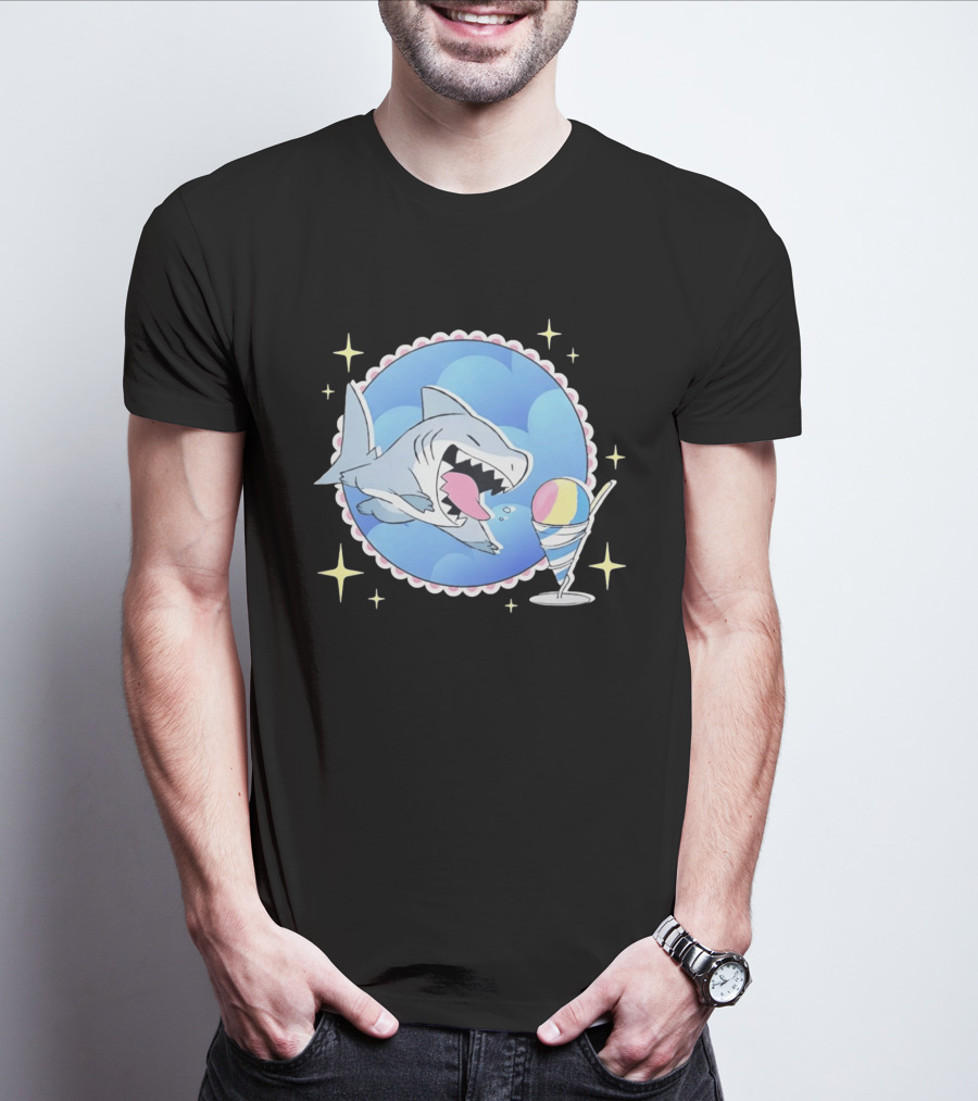 Shark Chasing Colorful Shaved Ice In Sky Circle With Stars T-Shirt