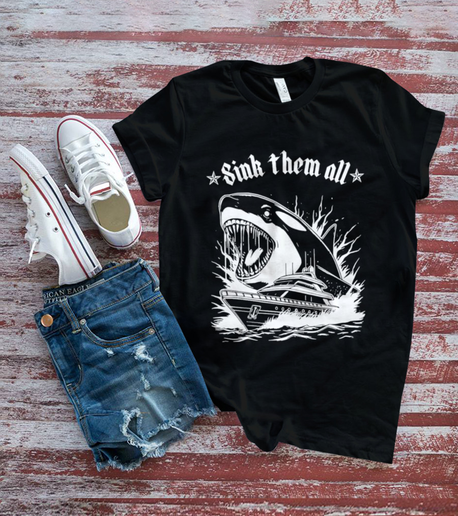 Sink Them All Orca Yacht Attack Scene T-Shirt