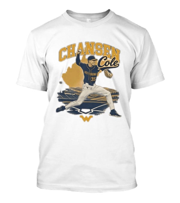 Chansen Cole West Virginia Mountaineers Baseball Player 35 Pitching Action T-Shirt