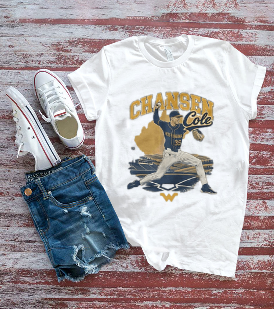 Chansen Cole West Virginia Mountaineers Baseball Player 35 Pitching Action T-Shirt