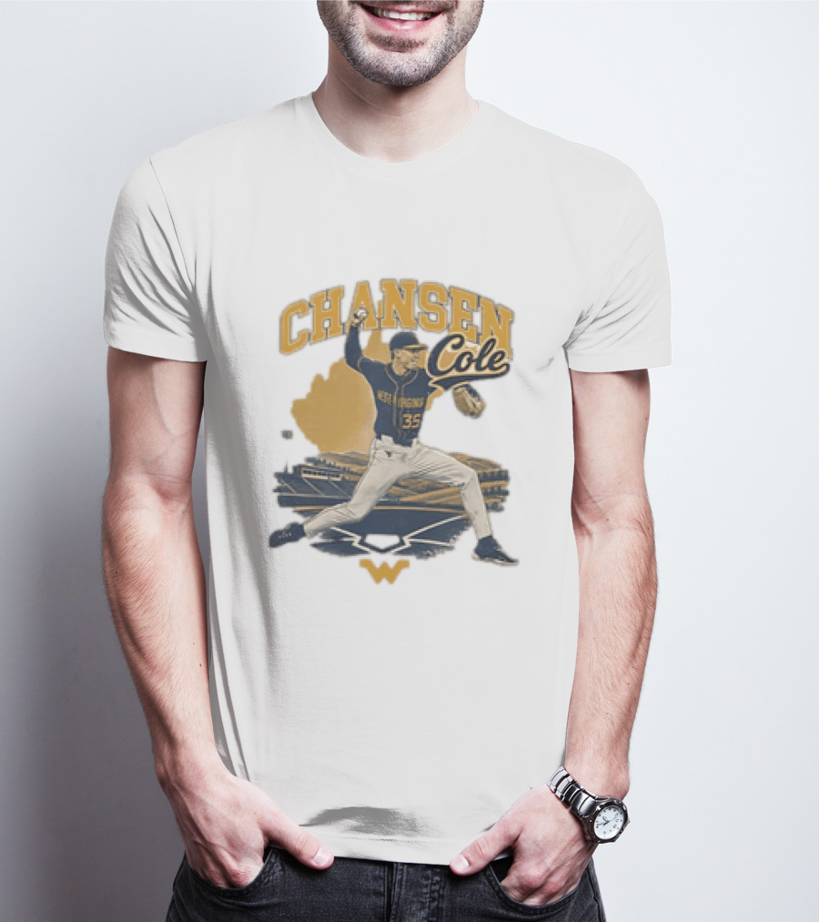 Chansen Cole West Virginia Mountaineers Baseball Player 35 Pitching Action T-Shirt