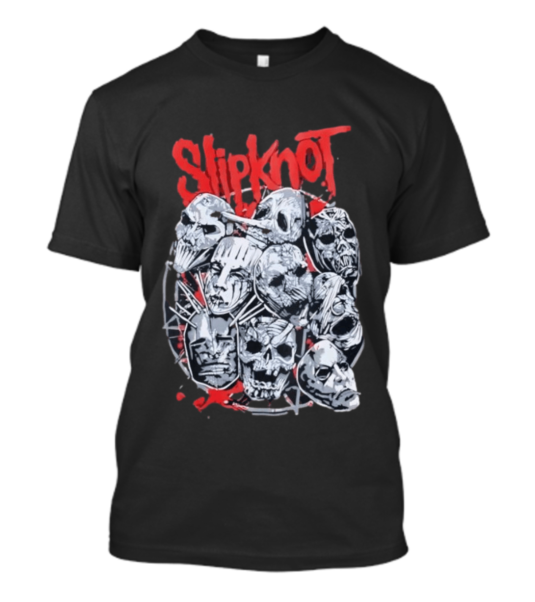 Slipknot Mask Collection With Band Name In Red T-Shirt