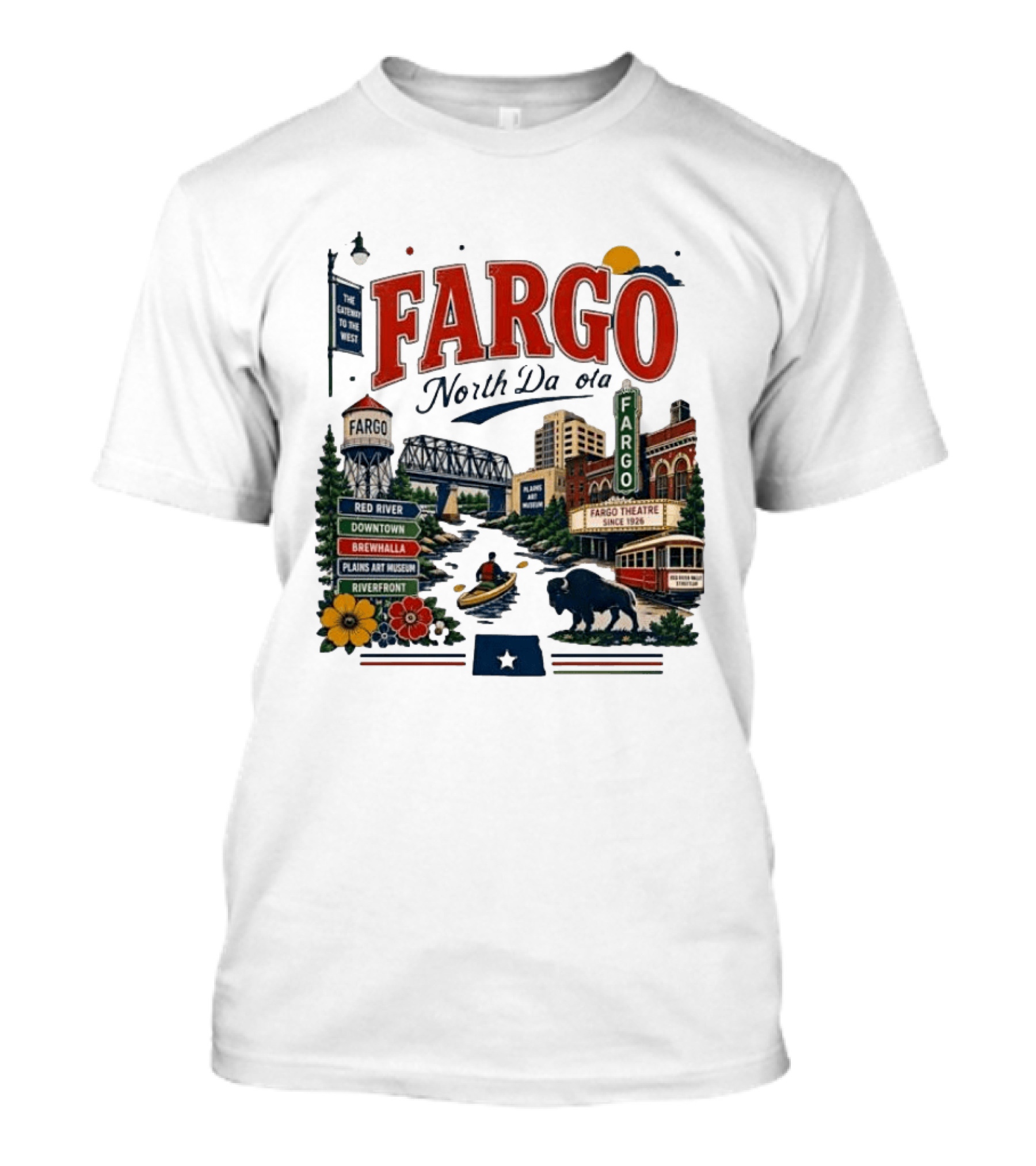 Fargo North Dakota Red River Downtown Brewhalla Plains Art Museum Riverfront Theatre T-Shirt