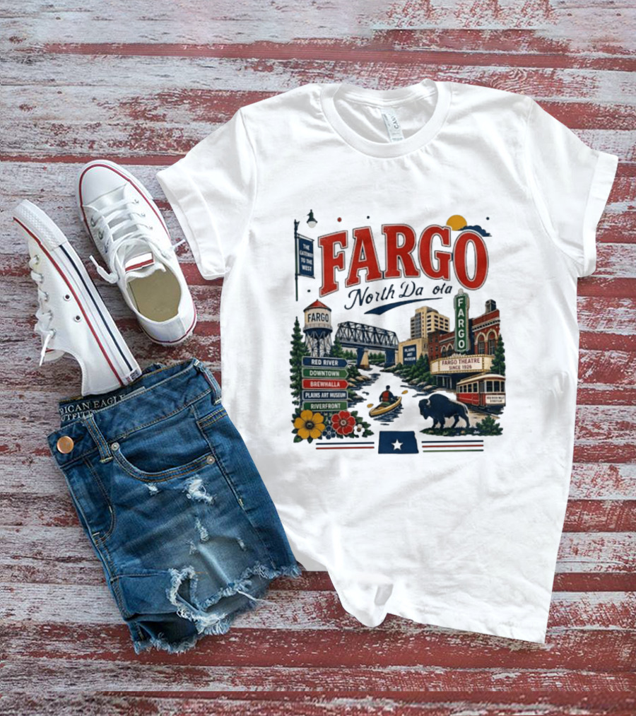 Fargo North Dakota Red River Downtown Brewhalla Plains Art Museum Riverfront Theatre T-Shirt