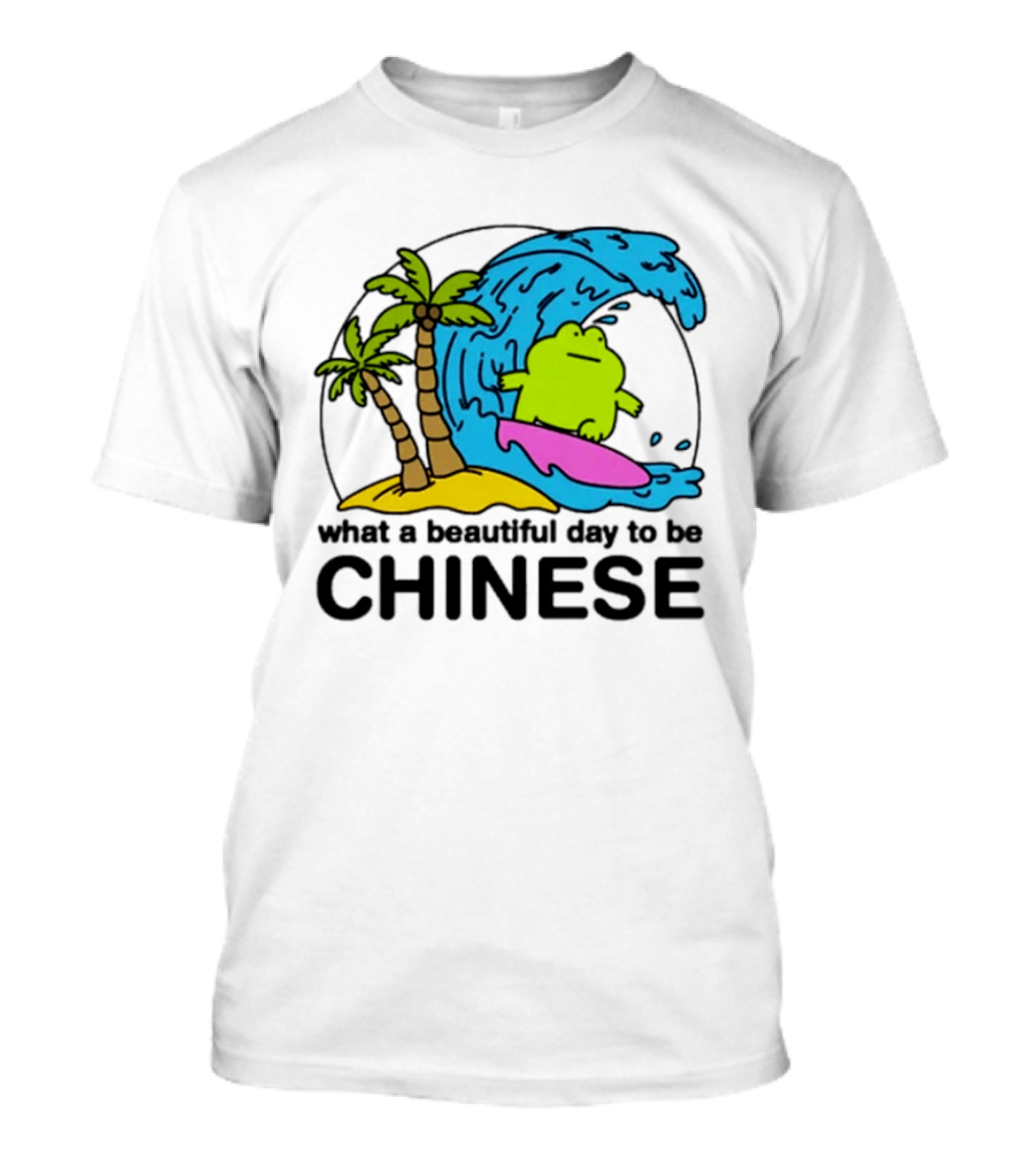 What A Beautiful Day To Be Chinese Surfing Frog With Palm Trees And Waves T-Shirt