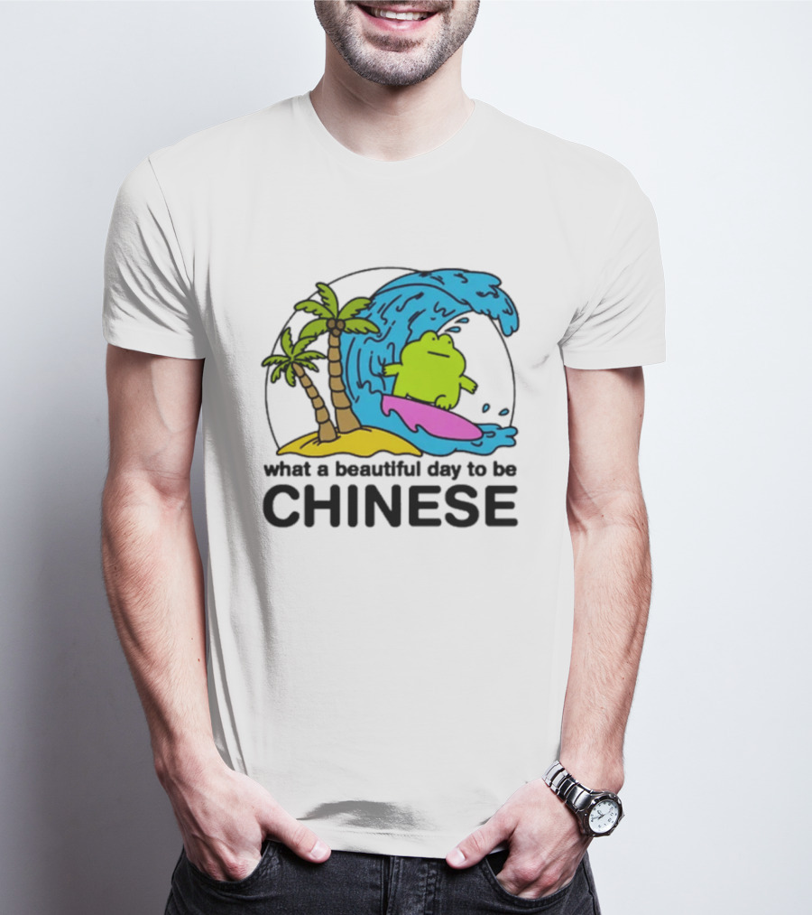What A Beautiful Day To Be Chinese Surfing Frog With Palm Trees And Waves T-Shirt