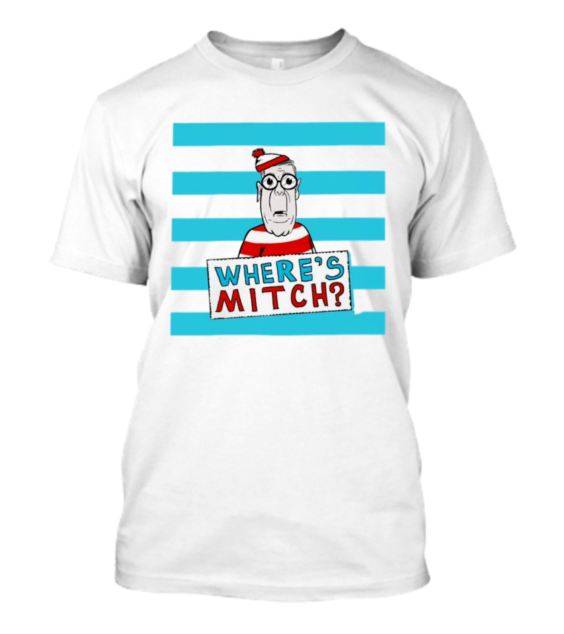 WHERE'S MITCH Striped Sweater Glasses Red Hat Humor T-Shirt