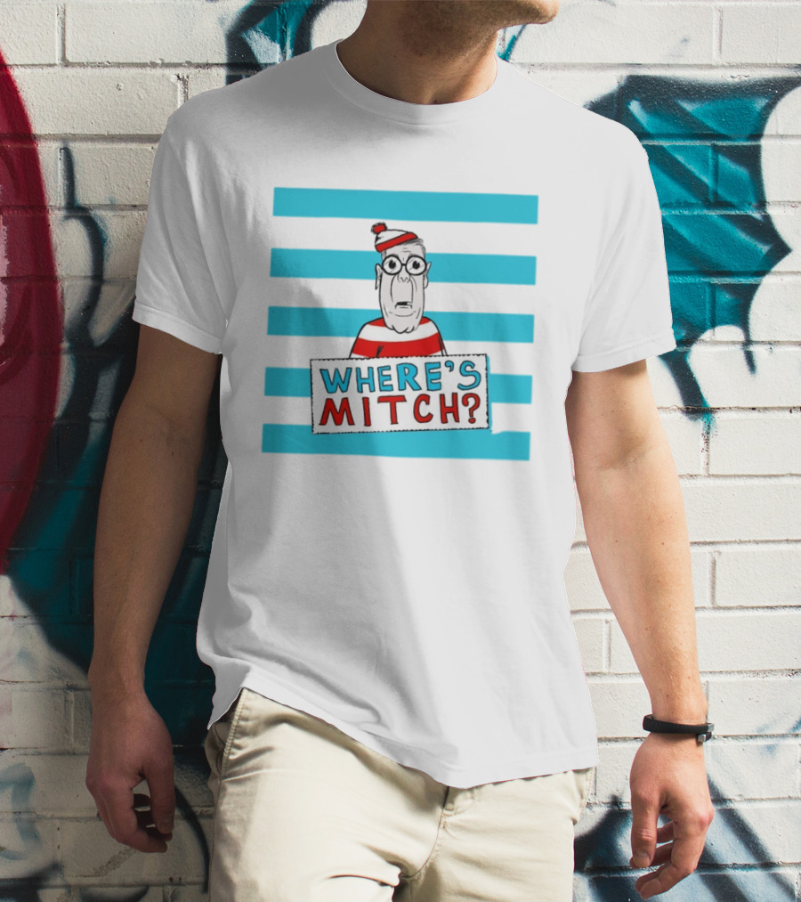 WHERE'S MITCH Striped Sweater Glasses Red Hat Humor T-Shirt