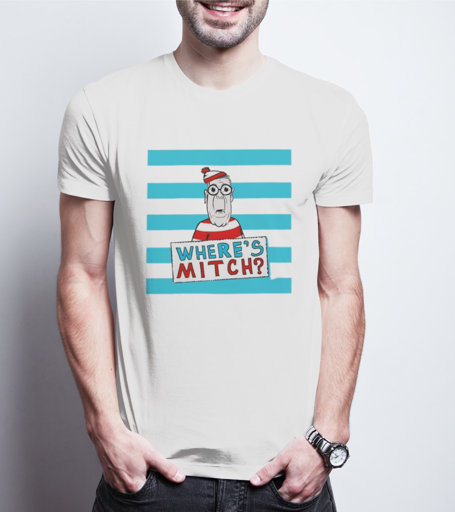 WHERE'S MITCH Striped Sweater Glasses Red Hat Humor T-Shirt