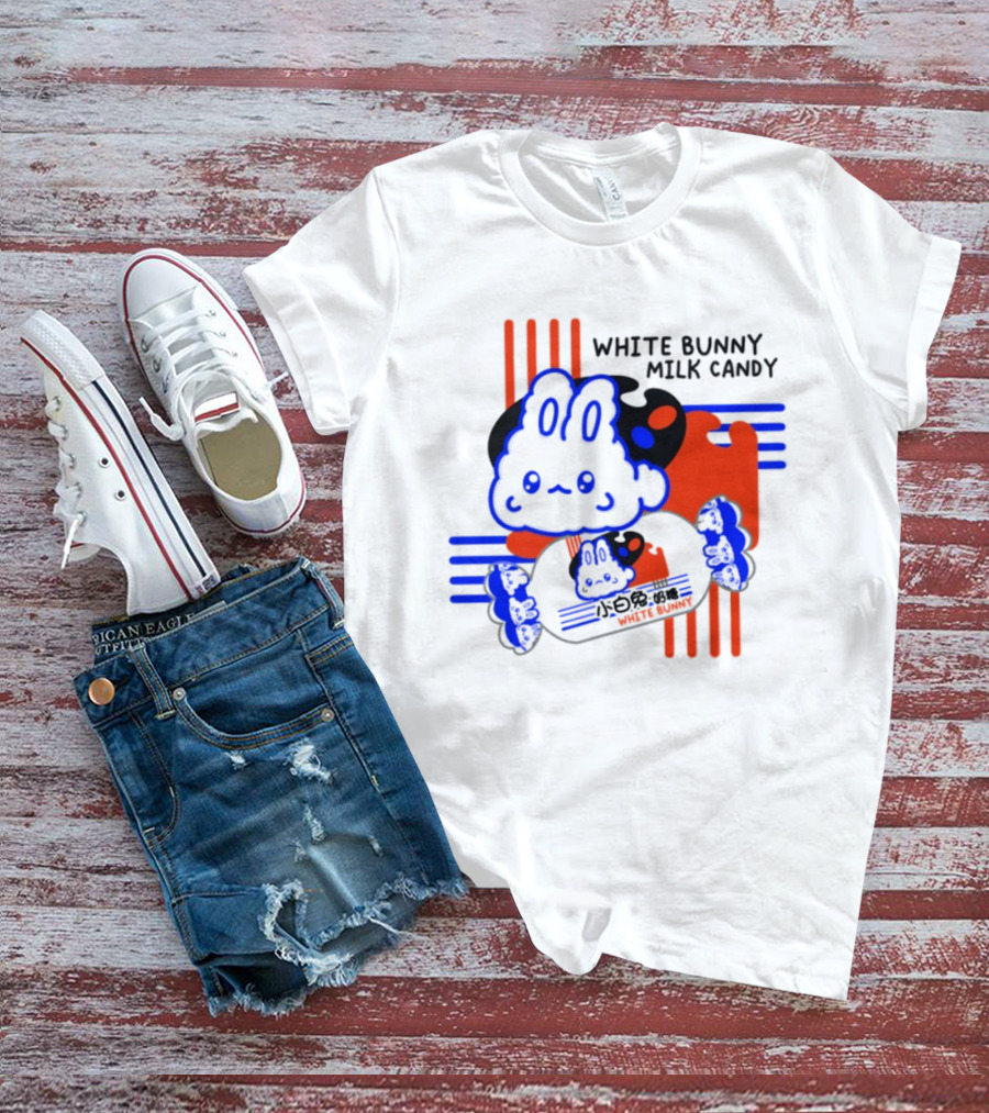 White Bunny Milk Candy Kawaii Asian Snacks Cute Blue Japanese T-Shirt