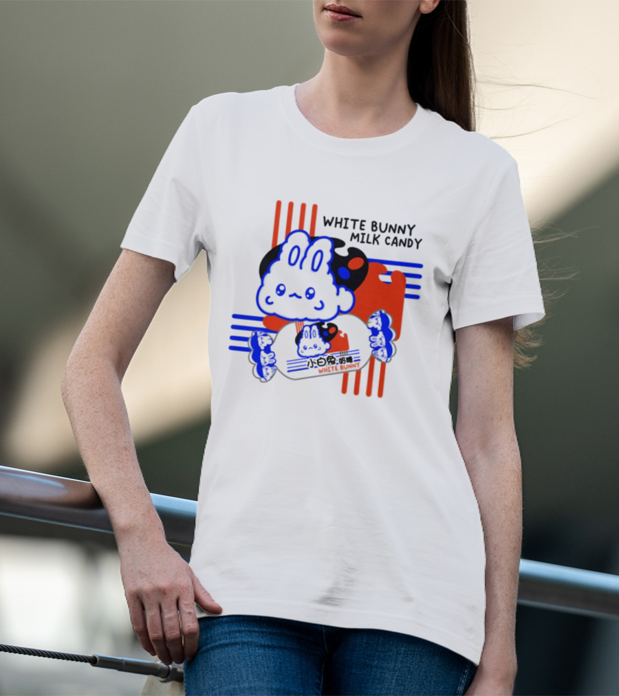 White Bunny Milk Candy Kawaii Asian Snacks Cute Blue Japanese T-Shirt