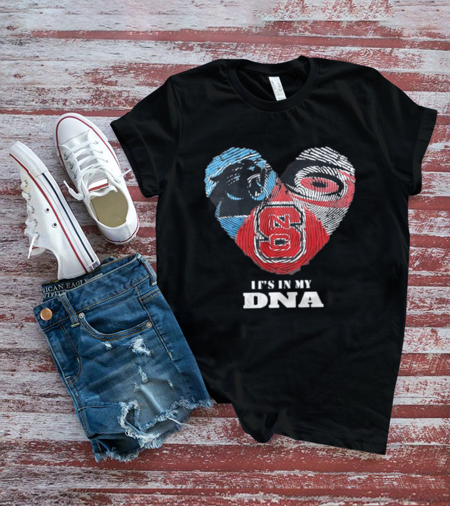 Carolina Panthers NC State Wolfpack It's In My DNA Fingerprint Heart T-Shirt