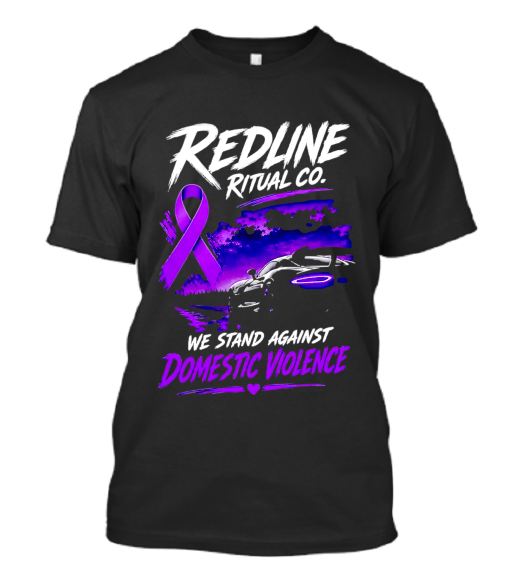 Redline Ritual Co Purple Ribbon We Stand Against Domestic Violence T-Shirt