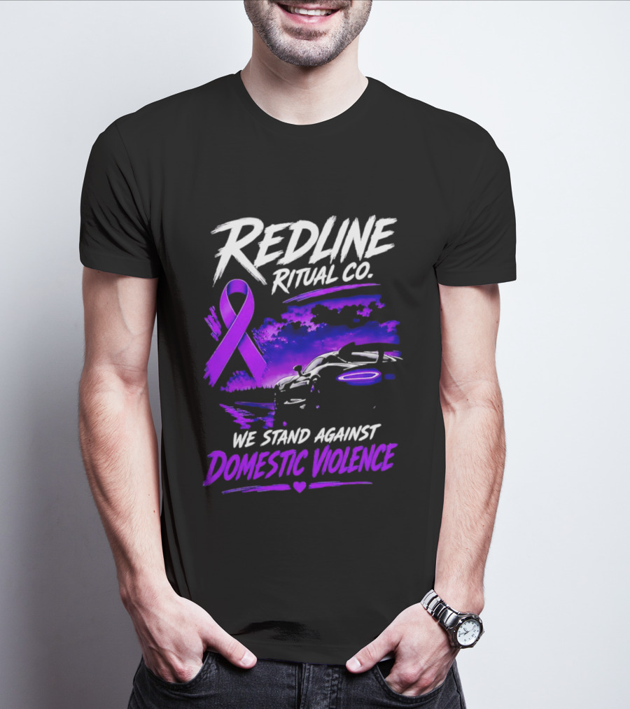 Redline Ritual Co Purple Ribbon We Stand Against Domestic Violence T-Shirt