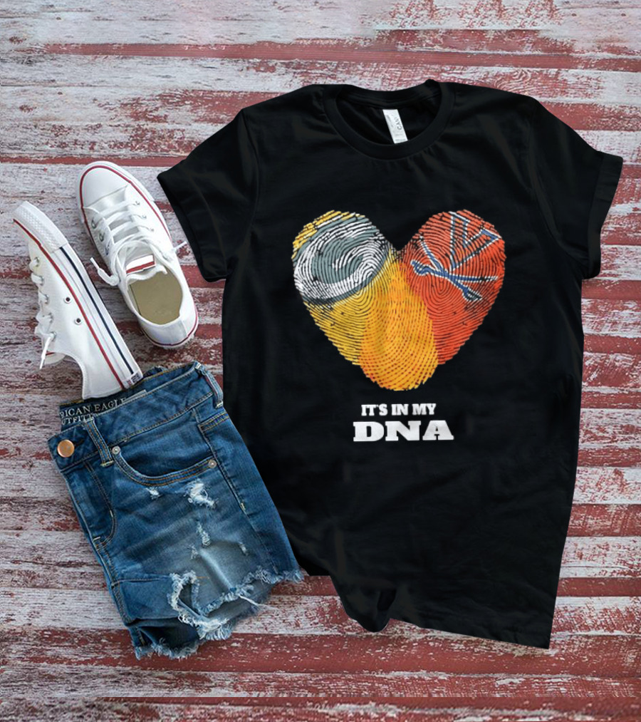 Green Bay Packers Virginia Cavaliers It's In My DNA Heart Fingerprints Love Fans T-Shirt