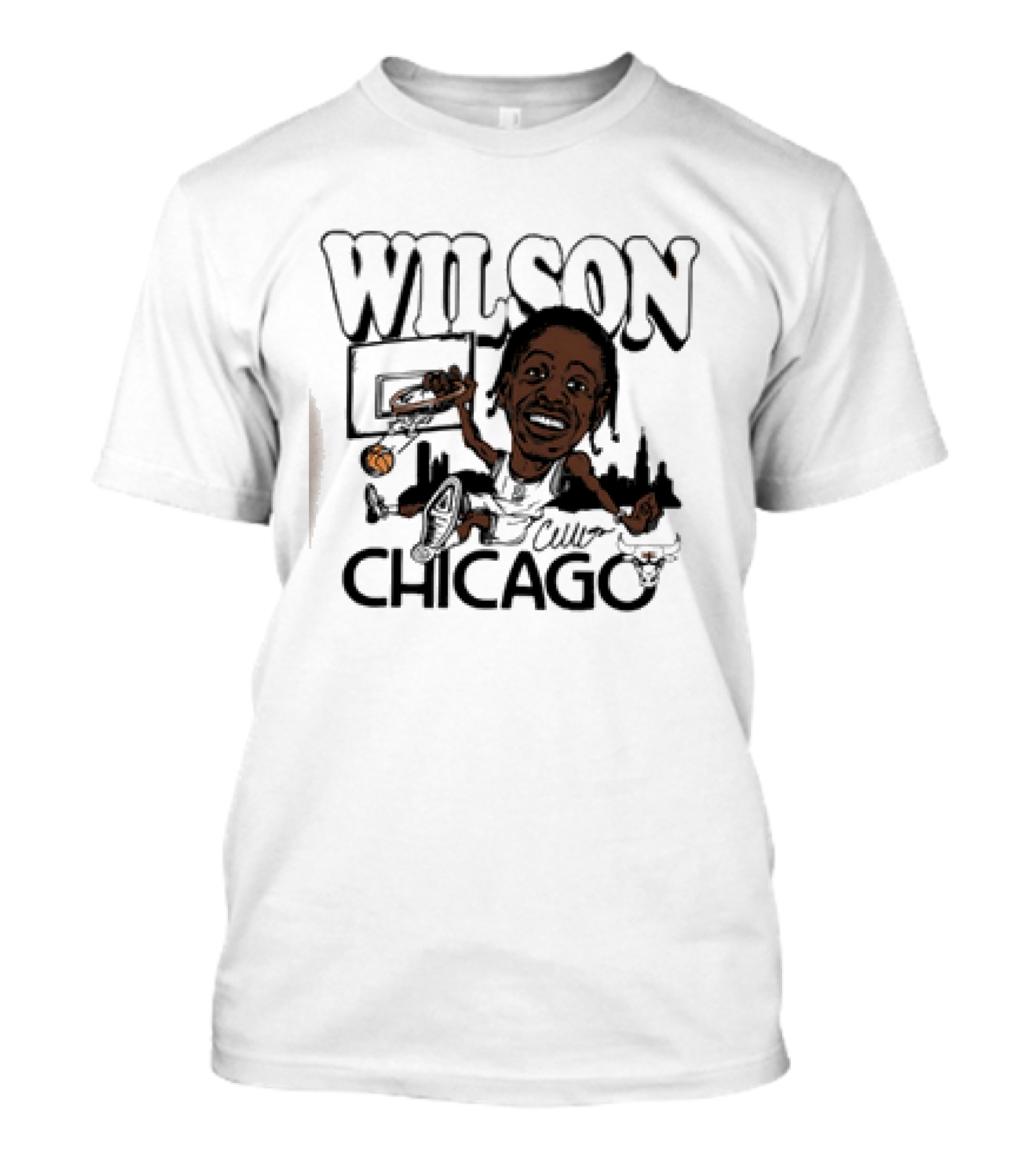 Wilson Dunking Basketball Caricature Chicago Bulls Skyline T-Shirt