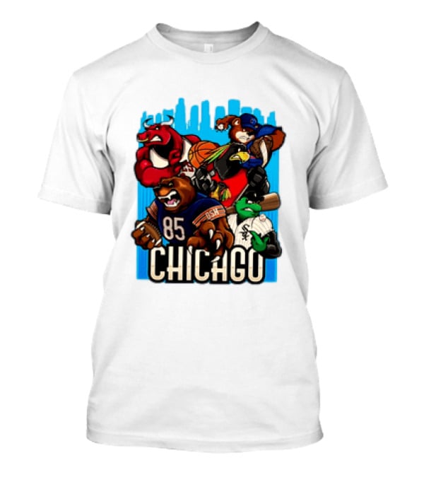Chicago Bulls Bears Blackhawks Cubs White Sox Sports Team Characters T-Shirt