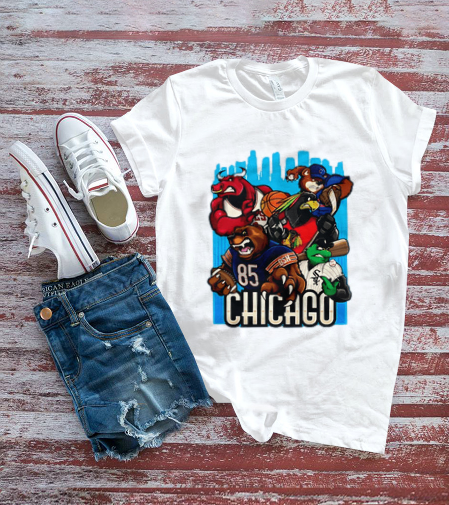 Chicago Bulls Bears Blackhawks Cubs White Sox Sports Team Characters T-Shirt