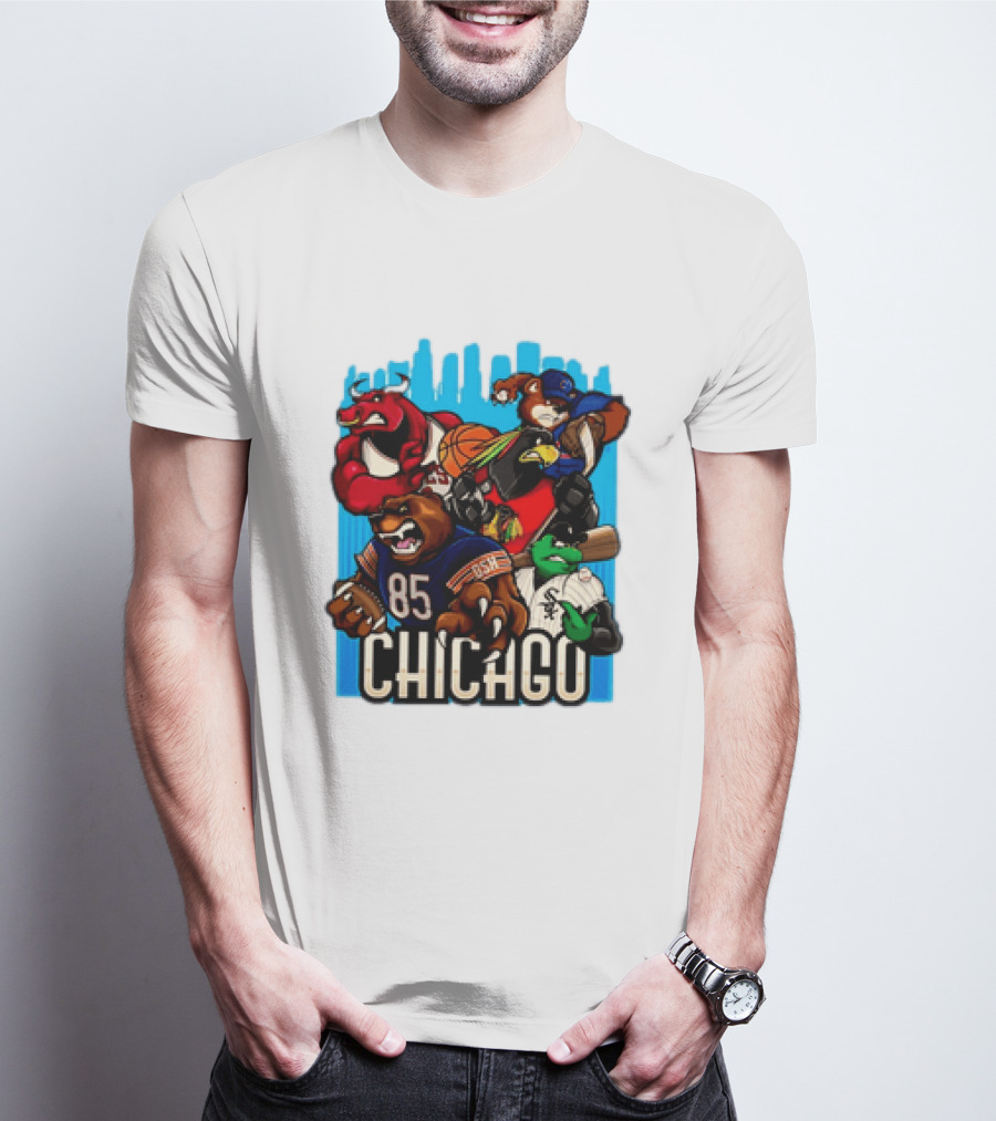 Chicago Bulls Bears Blackhawks Cubs White Sox Sports Team Characters T-Shirt