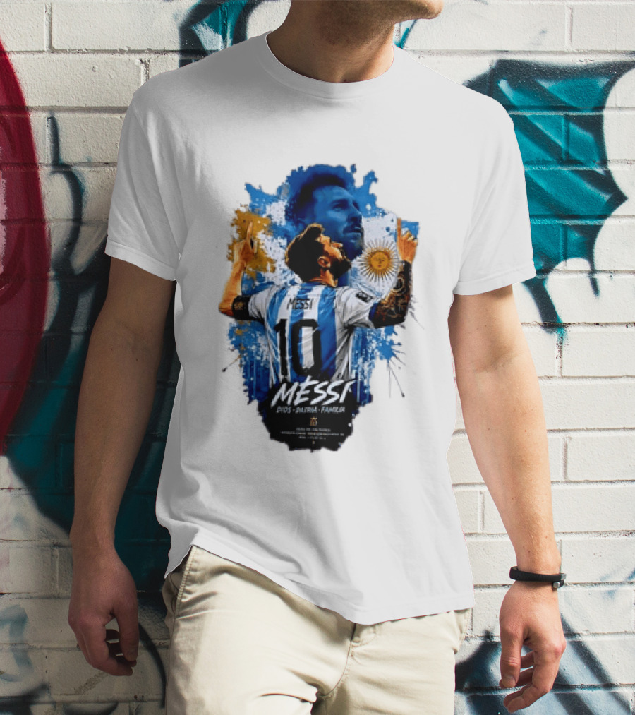 Messi Dios Patria Familia Argentina Football 10 Pointing To The Sky T-Shirt