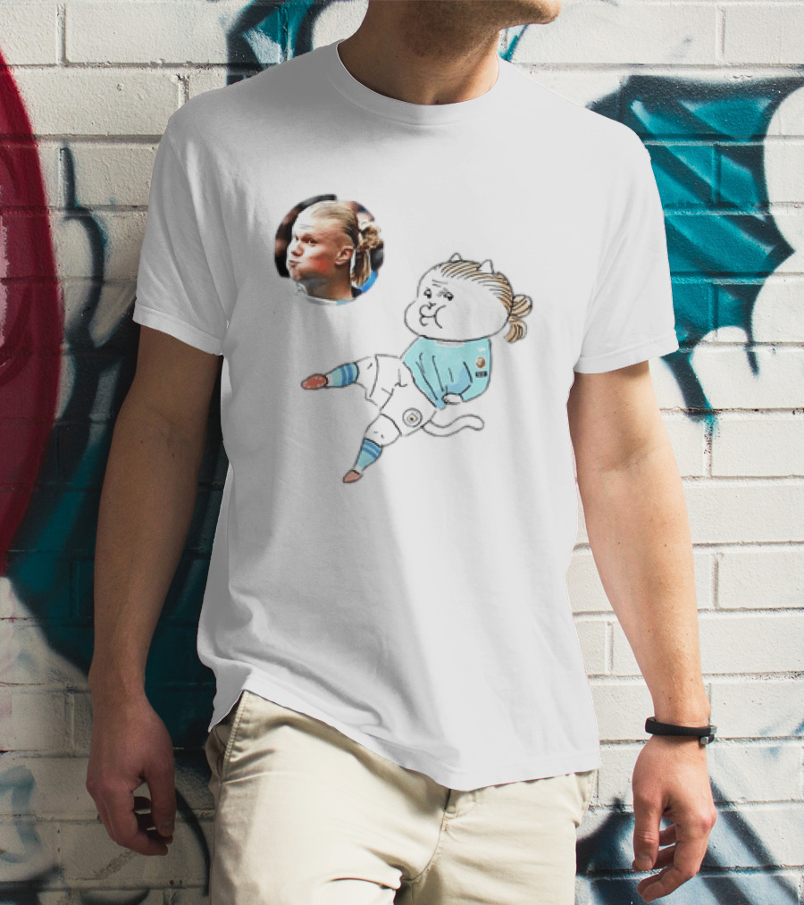 Erling Haaland Manchester City Cat Cartoon Football T-Shirt