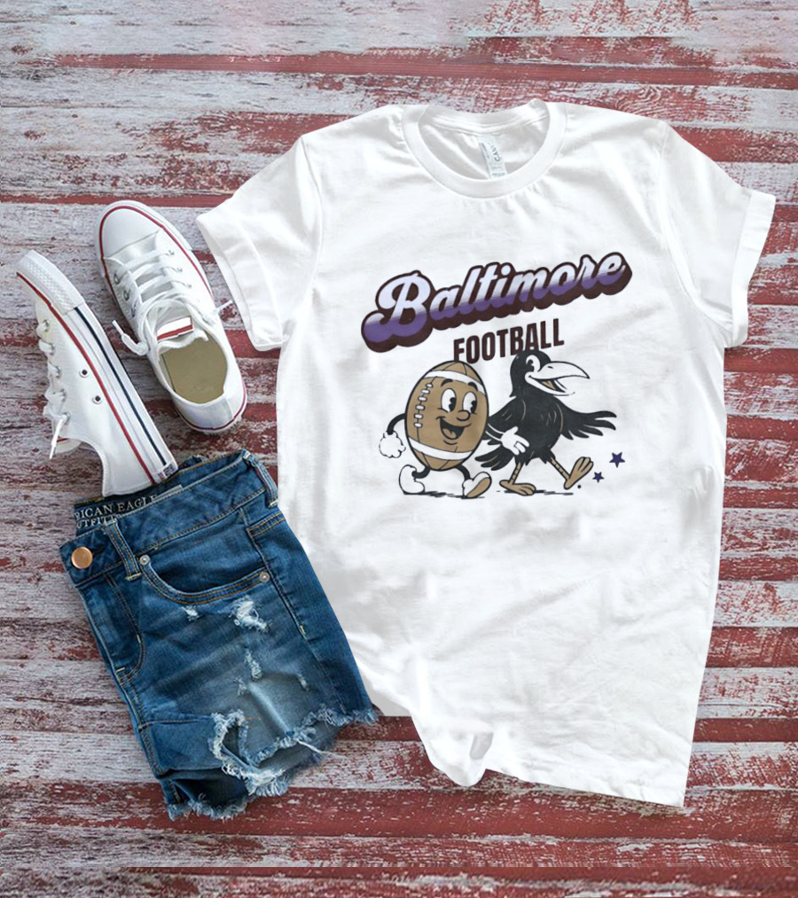 Baltimore Football Raven Walking Team Vintage Cartoon T-Shirt