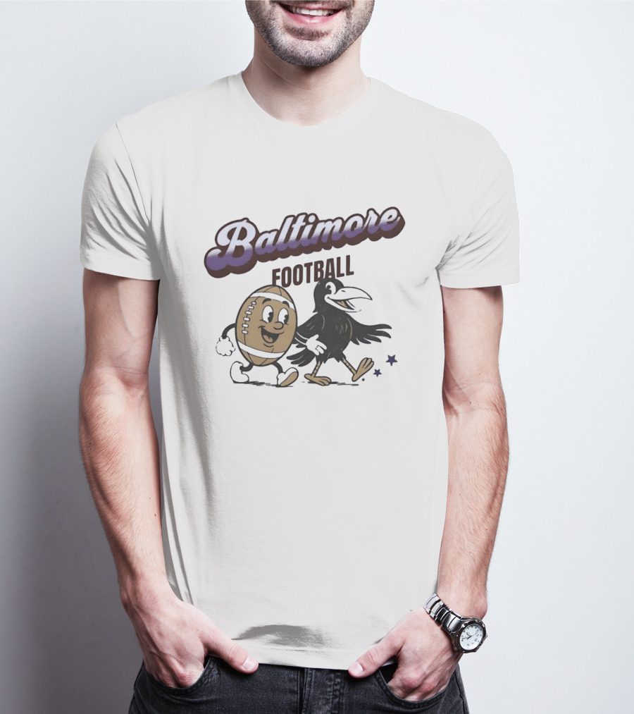 Baltimore Football Raven Walking Team Vintage Cartoon T-Shirt