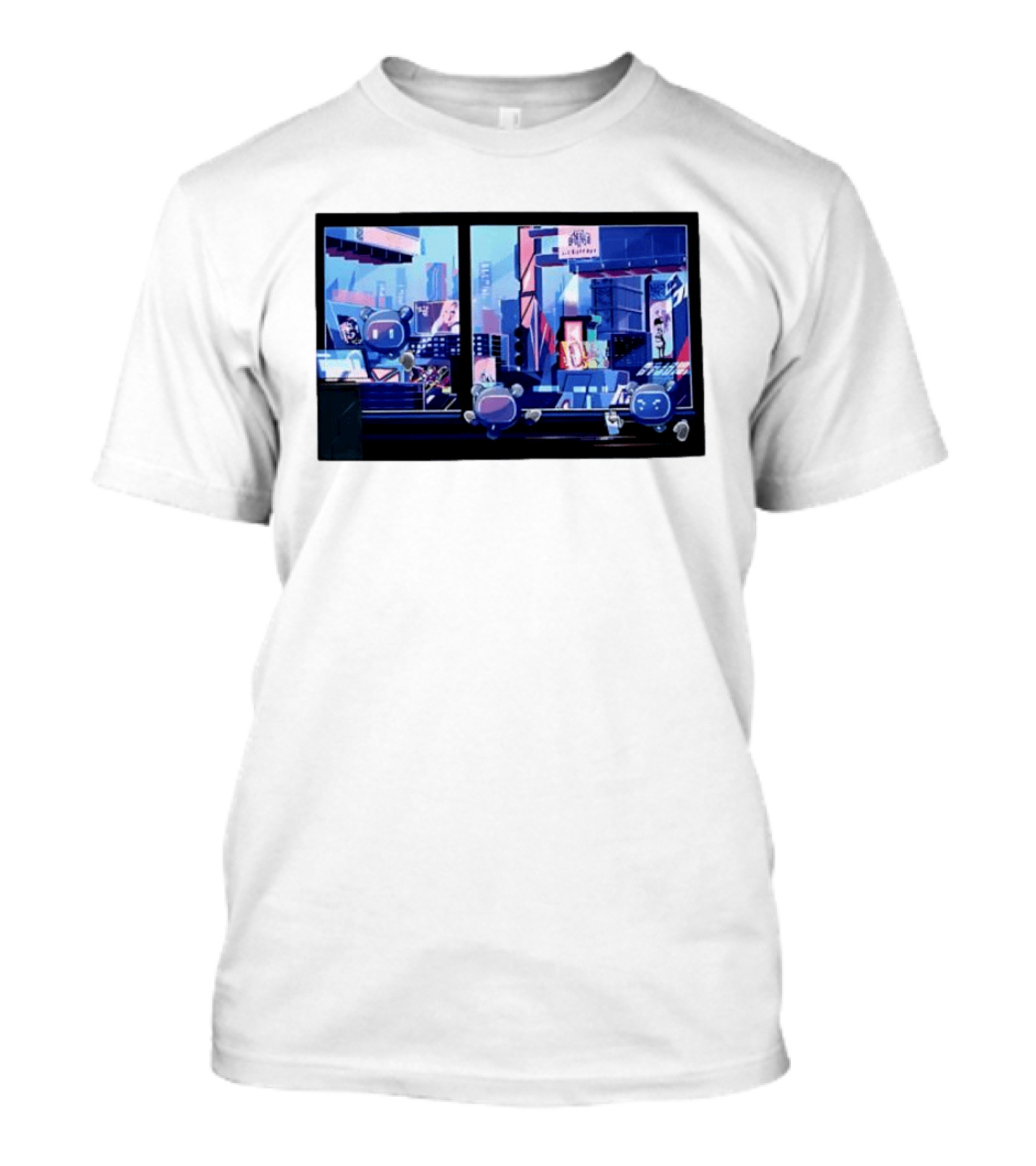 Lit Bot Apts Robots Futuristic City Skyline Pixel T-Shirt