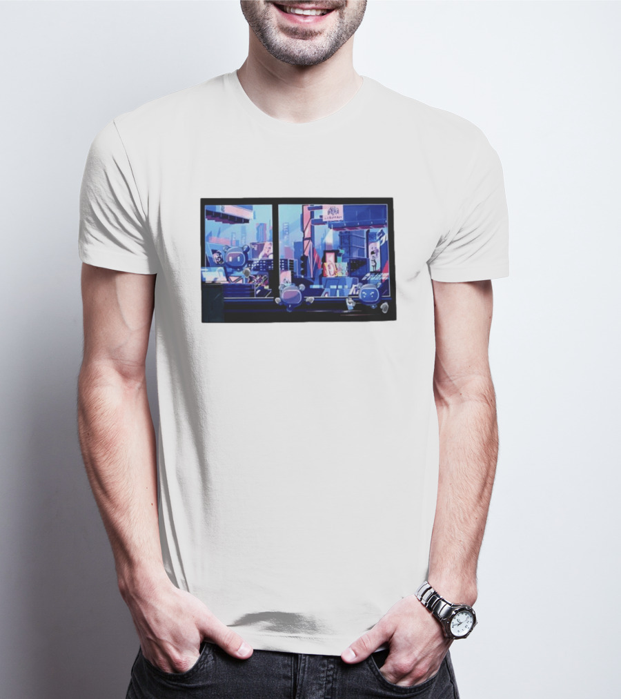 Lit Bot Apts Robots Futuristic City Skyline Pixel T-Shirt