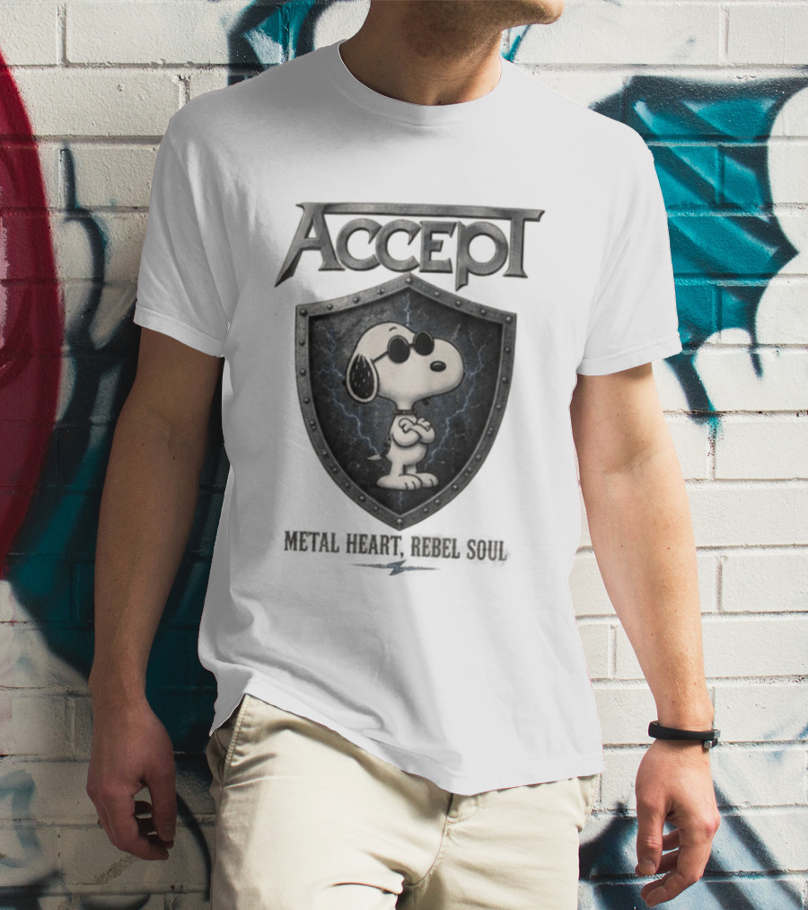 Accept Snoopy Metal Heart Rebel Soul T-Shirt