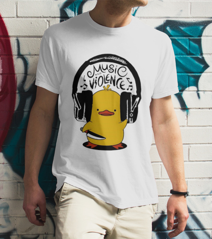 Murder Duck Music And Violence Headphones Knife Animal Bird T-Shirt