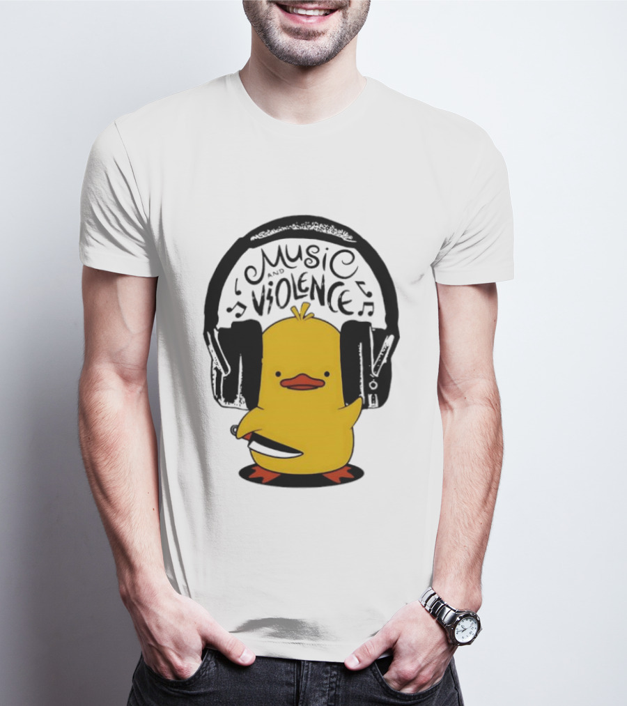 Murder Duck Music And Violence Headphones Knife Animal Bird T-Shirt