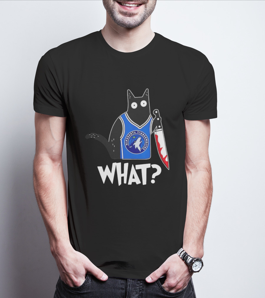 Minnesota Timberwolves Cat With Knife WHAT Halloween T-Shirt