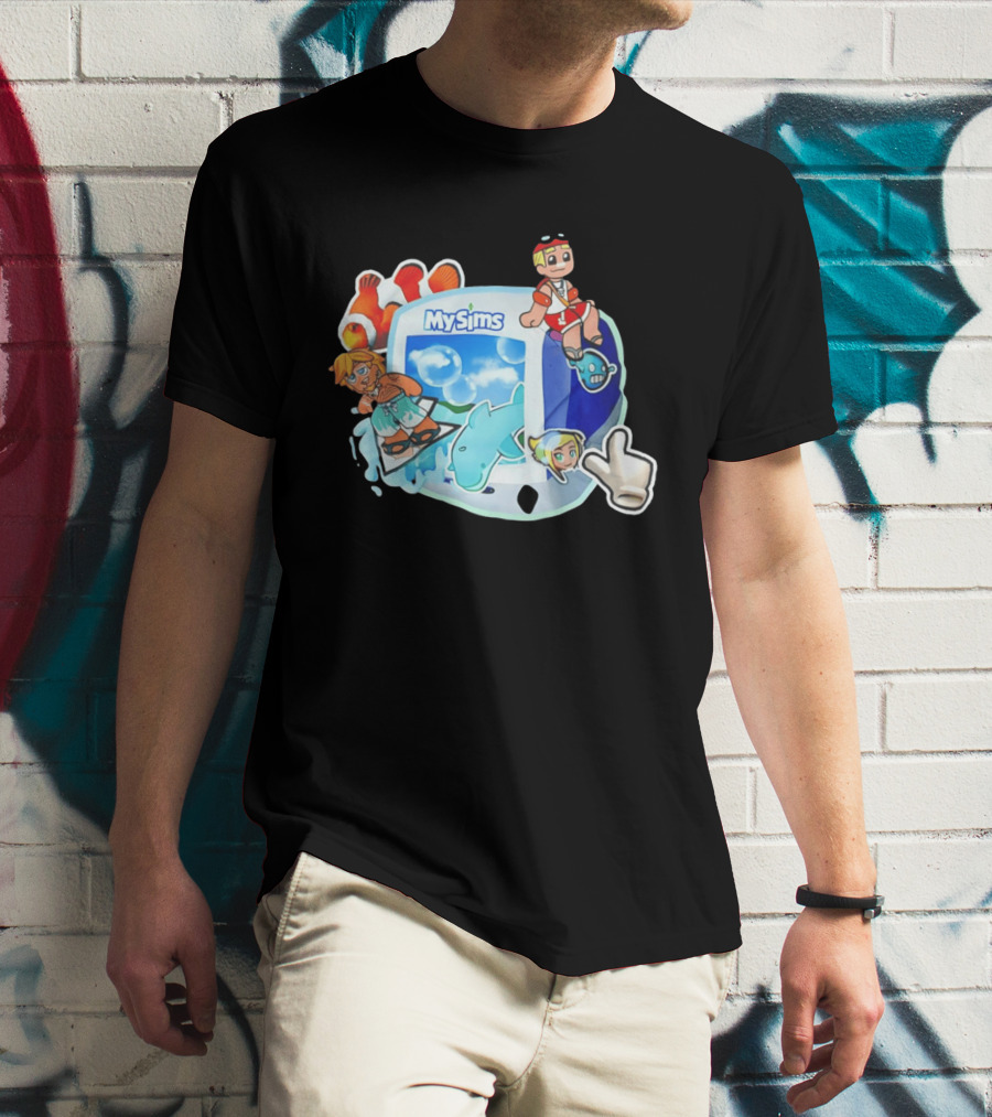 MySims Beach Adventure Clownfish Dolphin و Surfing Fun T-Shirt