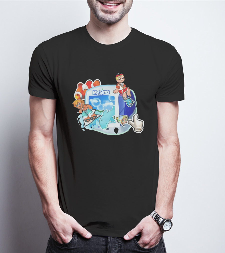MySims Beach Adventure Clownfish Dolphin و Surfing Fun T-Shirt