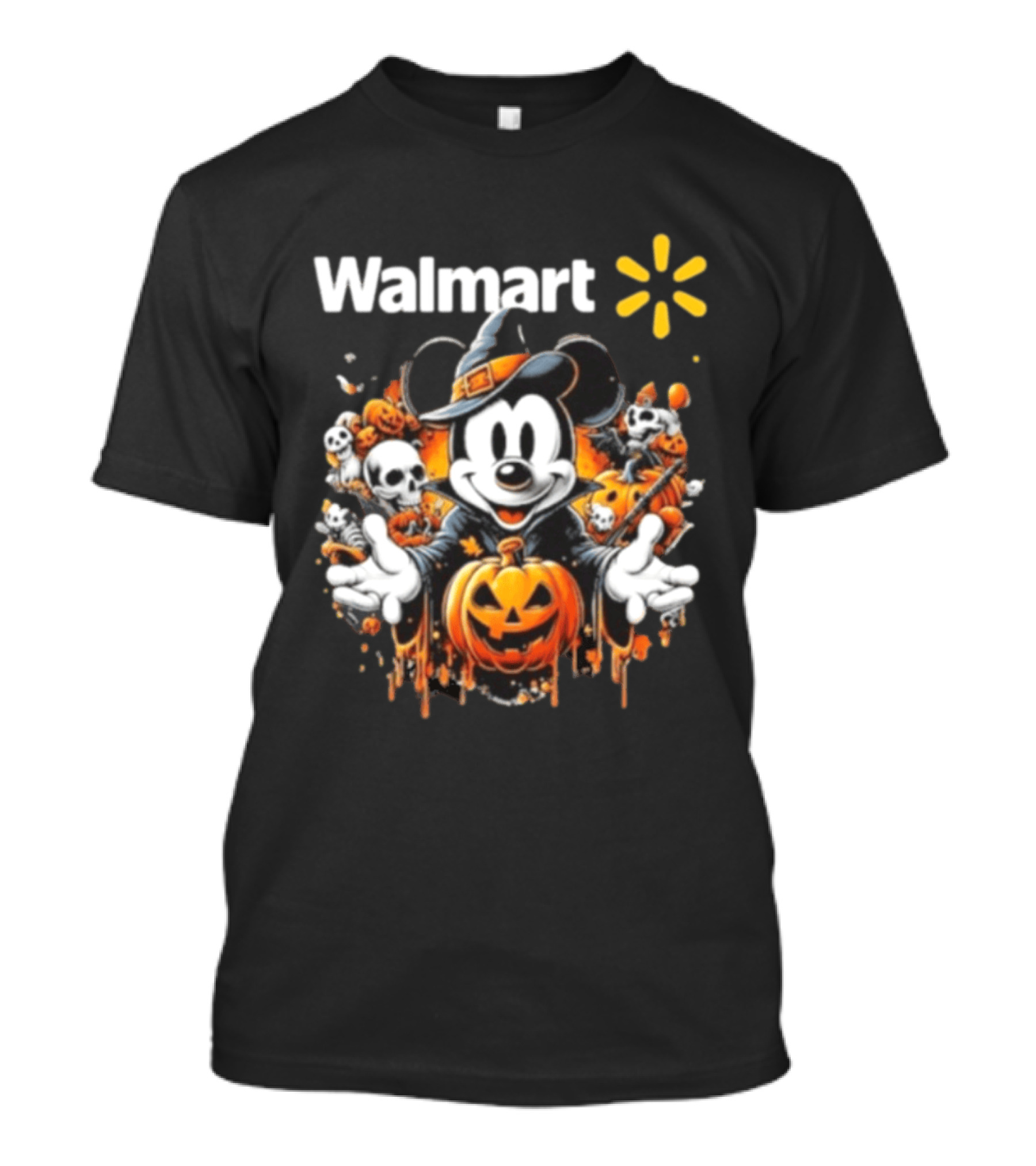 Walmart Mickey Mouse Halloween Witch Pumpkin Skulls T-Shirt