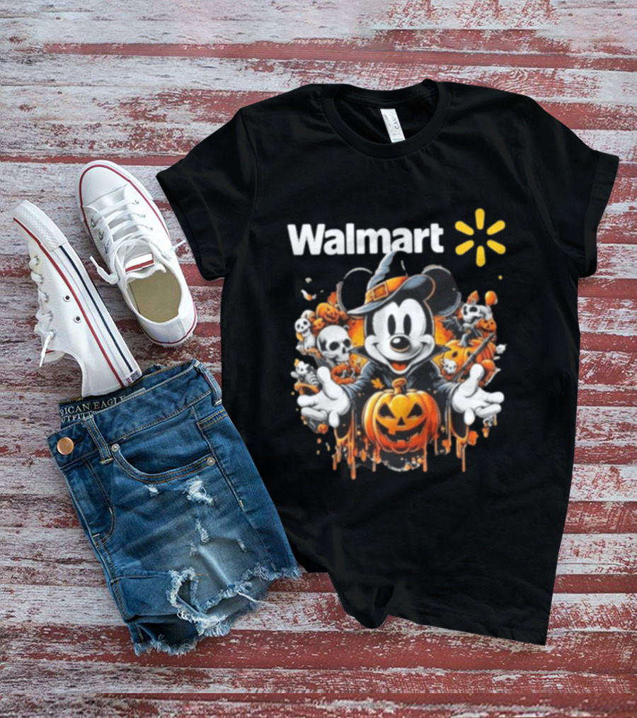 Walmart Mickey Mouse Halloween Witch Pumpkin Skulls T-Shirt