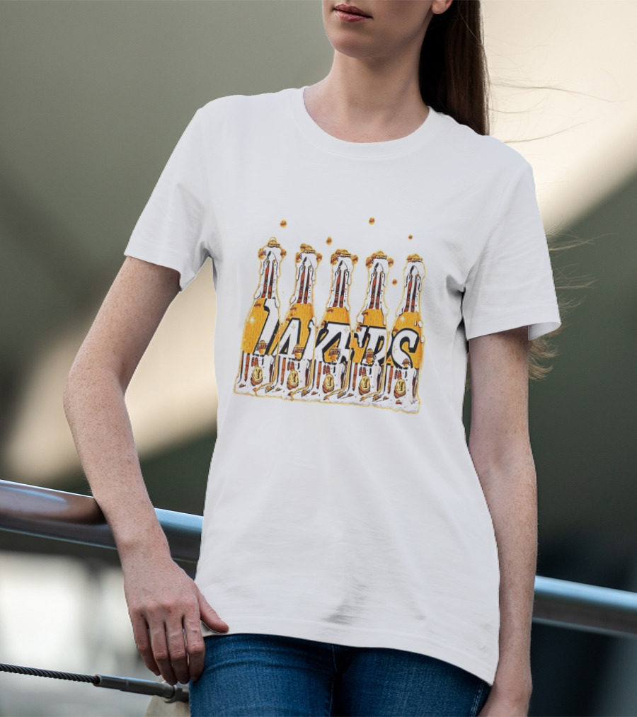 Lakers Champagne Bottle Celebration Popping Bubbles T-Shirt
