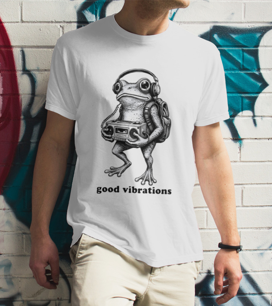 Frog With Headphones Boombox Backpack Good Vibrations T-Shirt