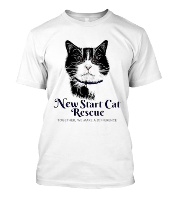 New Start Cat Rescue Together We Make A Difference Black And White Cat T-Shirt