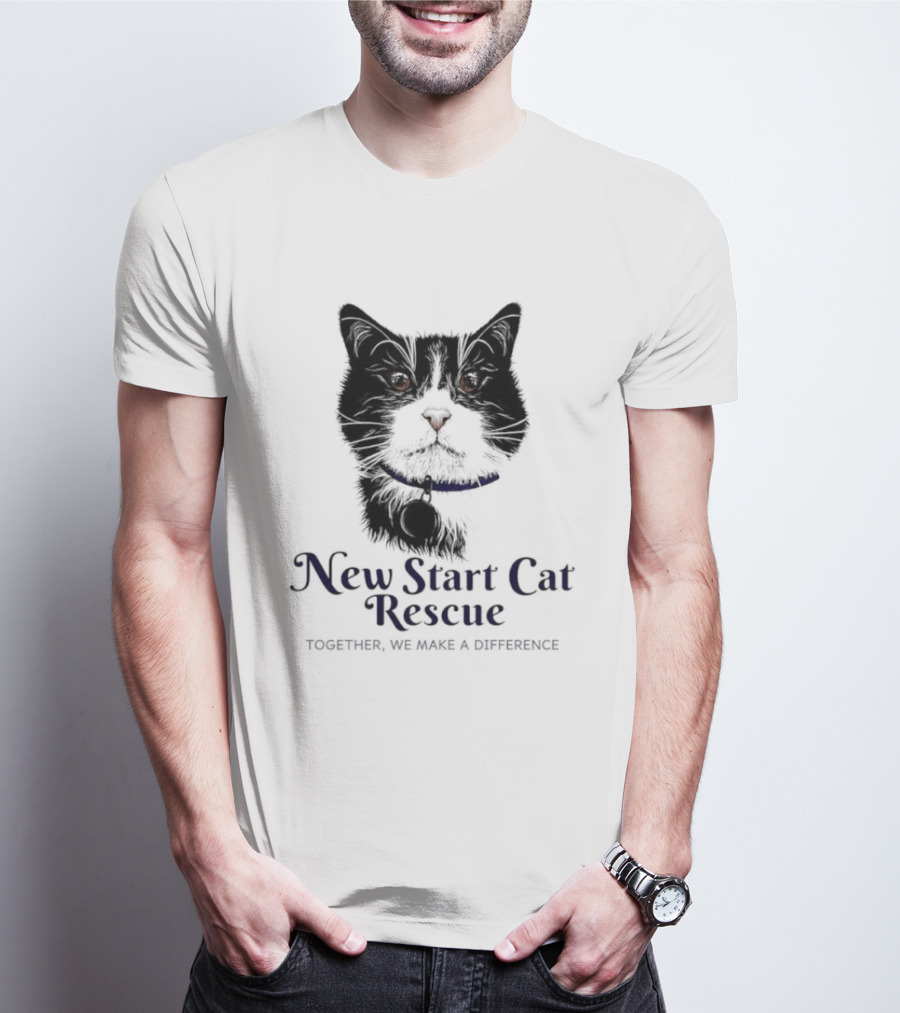 New Start Cat Rescue Together We Make A Difference Black And White Cat T-Shirt