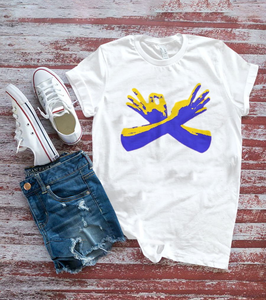 Hand Gesture Okay Yellow Blue Crossed Hands T-Shirt