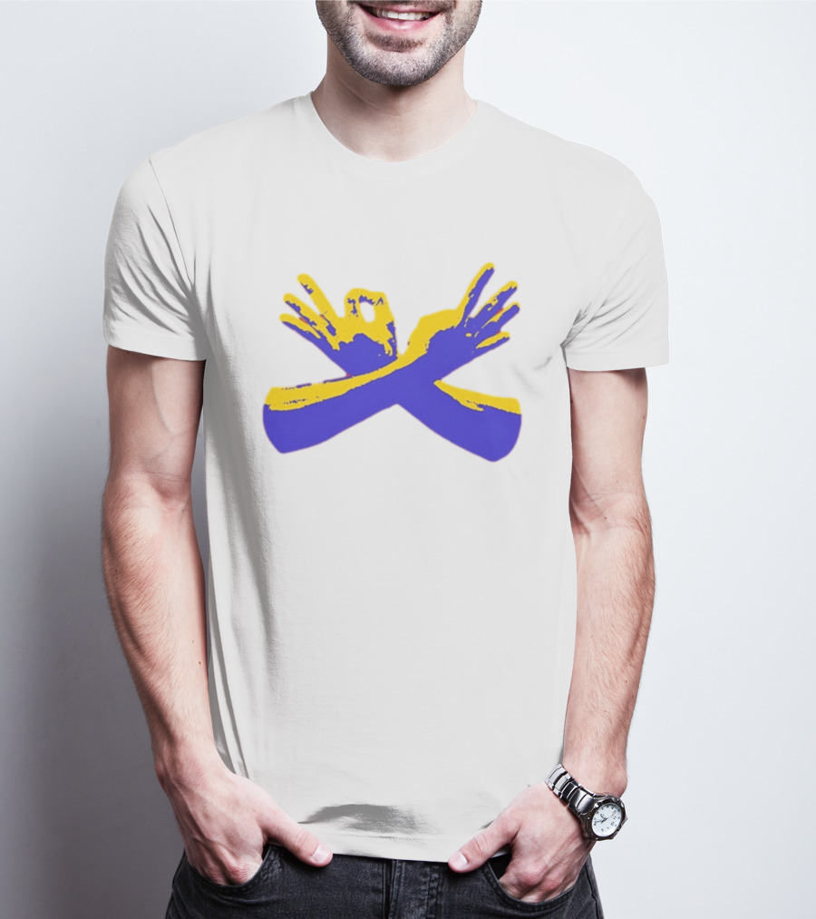 Hand Gesture Okay Yellow Blue Crossed Hands T-Shirt