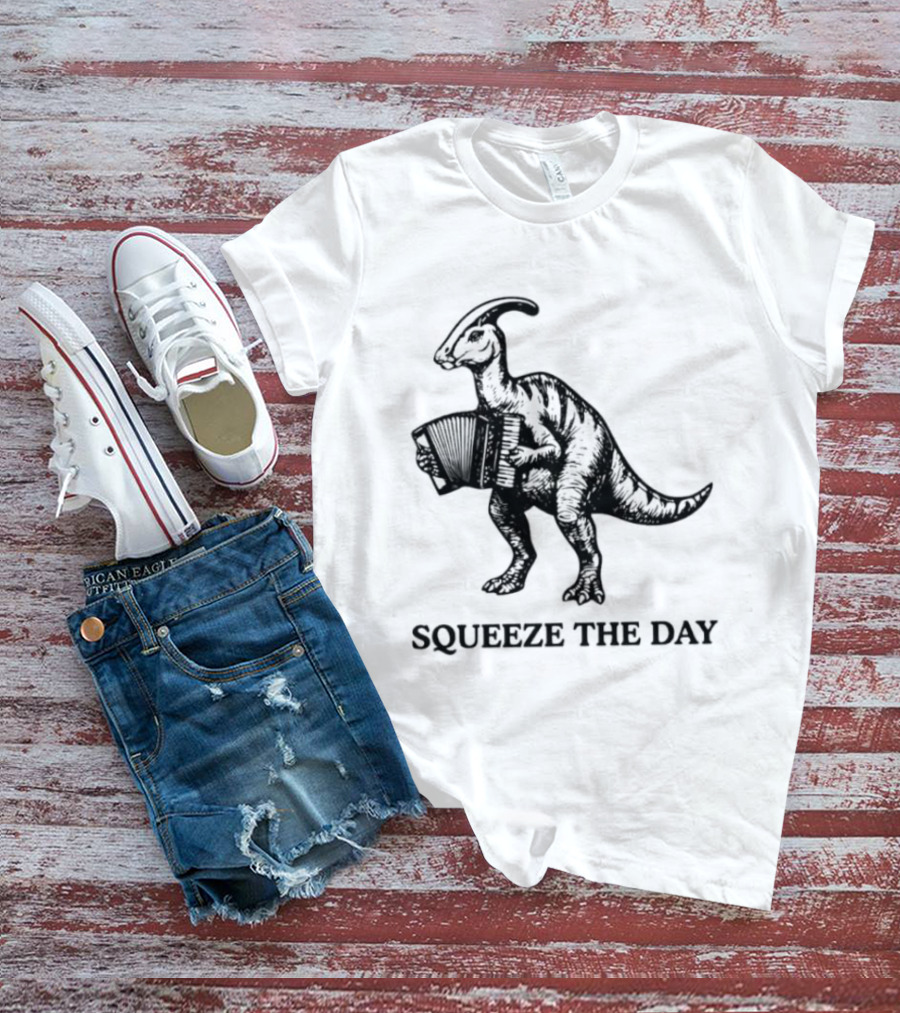 Parasaurolophus Squeeze The Day Playing Accordion T-Shirt