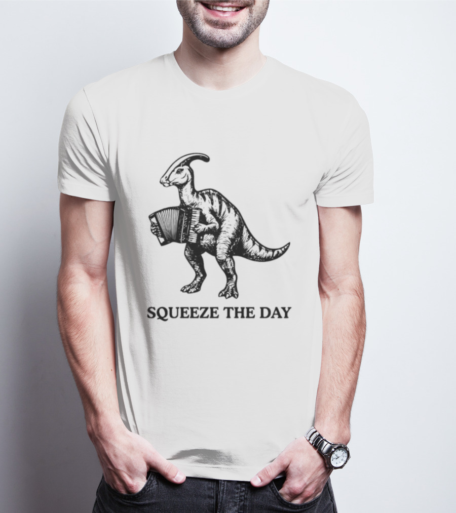 Parasaurolophus Squeeze The Day Playing Accordion T-Shirt