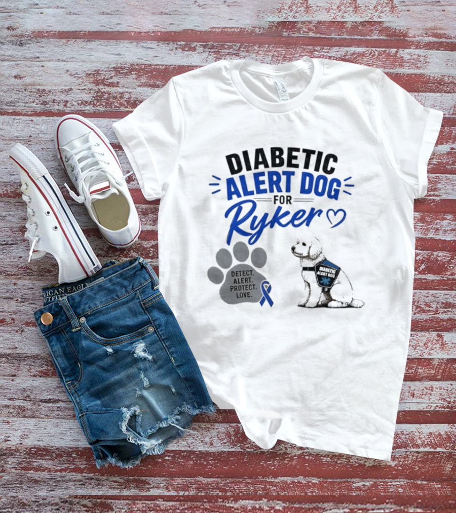 Diabetic Alert Dog Detect Protect Love Ribbon Ryker T-Shirt