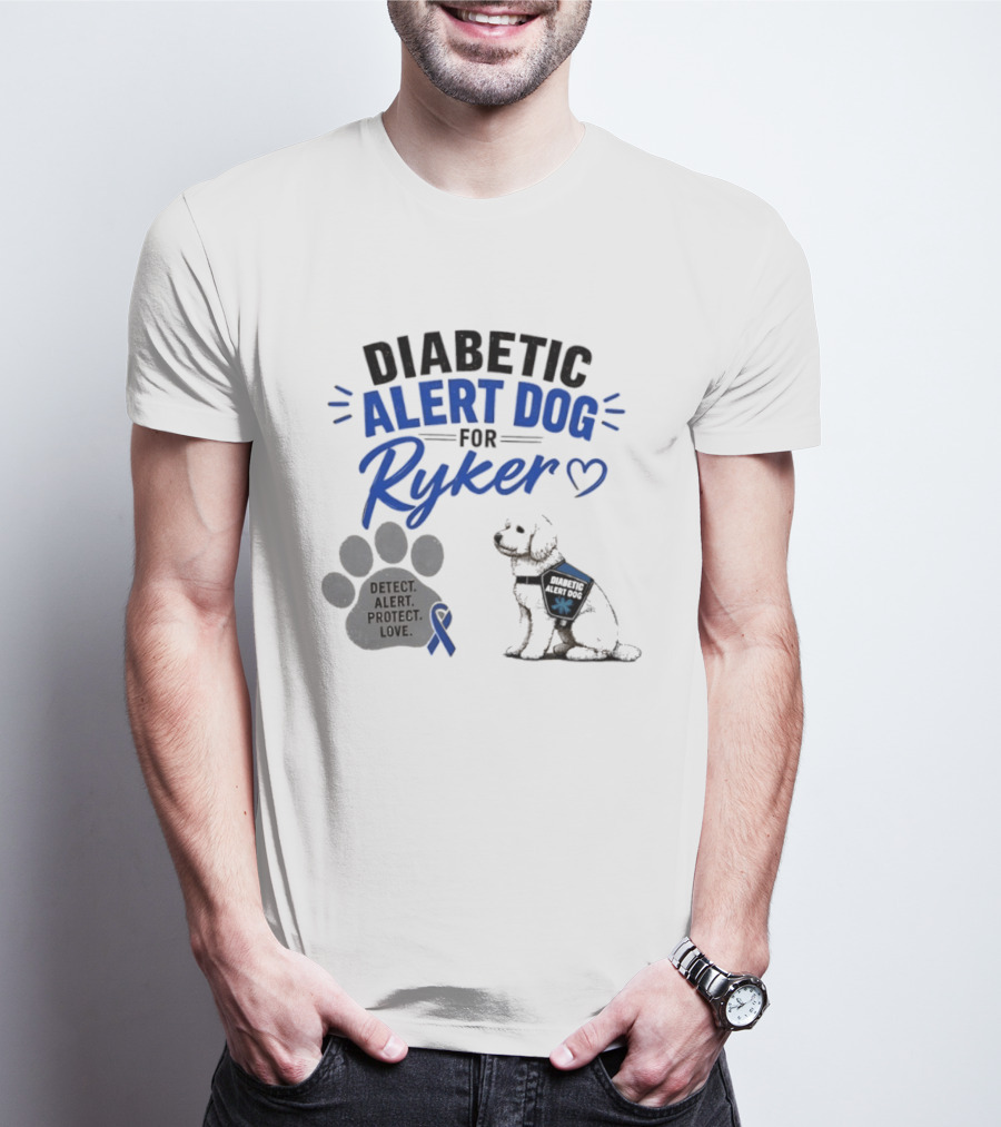 Diabetic Alert Dog Detect Protect Love Ribbon Ryker T-Shirt