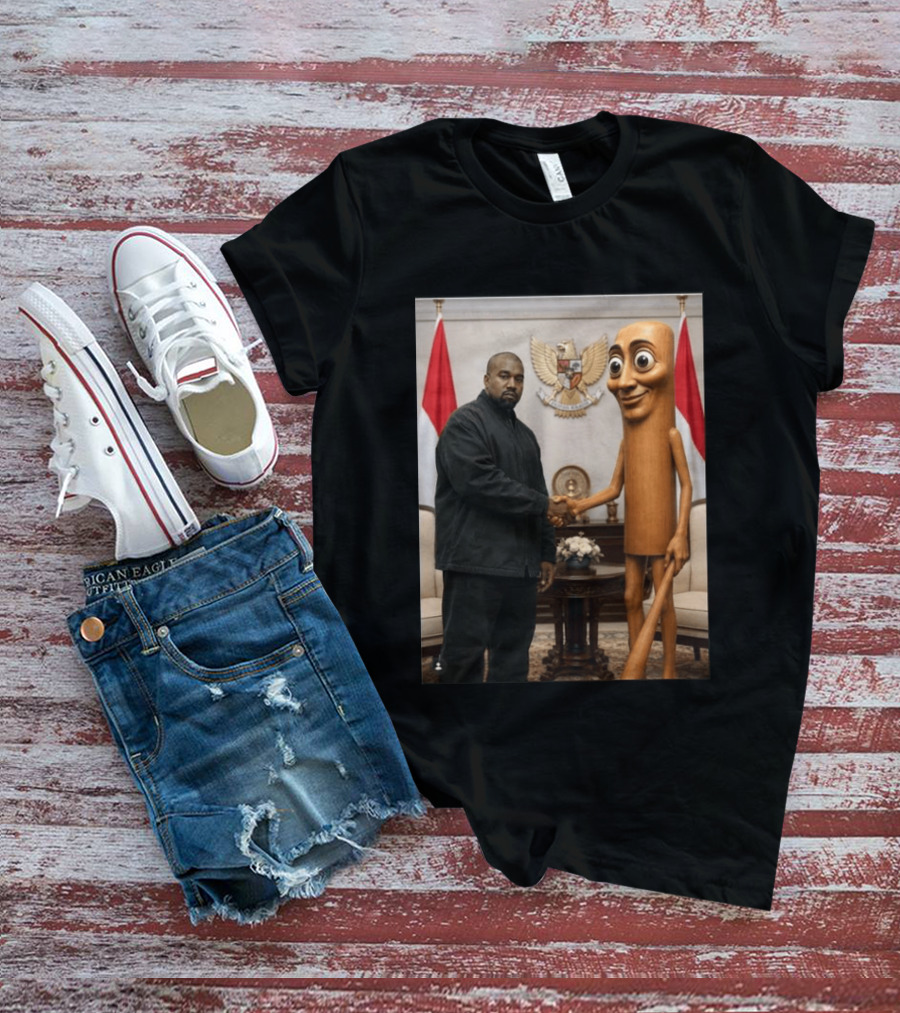 Kanye West And Indonesian Sahur Shaking Hand With Tung Tung Baton In Presidential Setting T-Shirt