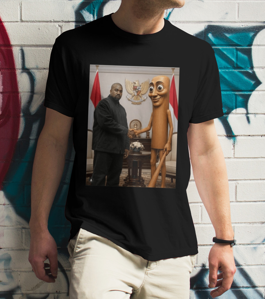 Kanye West And Indonesian Sahur Shaking Hand With Tung Tung Baton In Presidential Setting T-Shirt