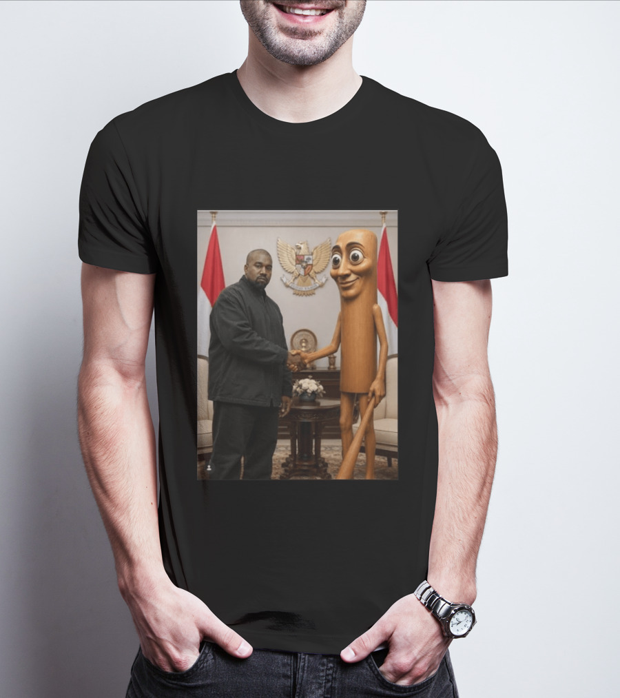 Kanye West And Indonesian Sahur Shaking Hand With Tung Tung Baton In Presidential Setting T-Shirt